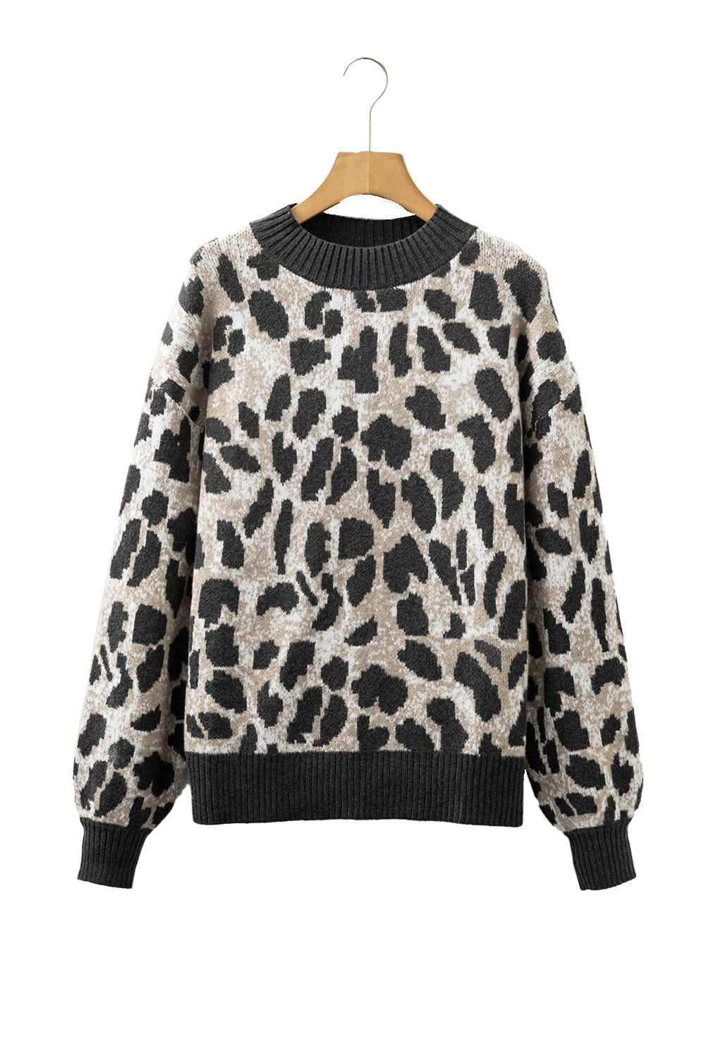 Carbon Grey Leopard Drop Shoulder Baggy Knit Sweater Dear-Lover Dropshipping
